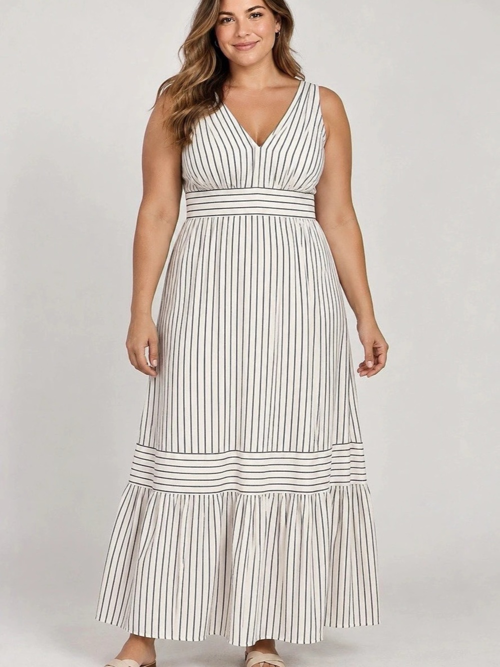 Lauren Ralph Lauren Striped Maxi Dress in White & Blue Size 14 Like New